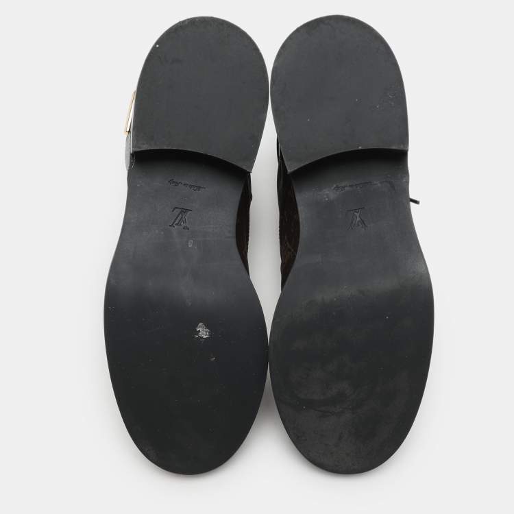 Pre Owned Louis Vuitton Black Monogram Canvas and Leather Wonderland Flat Ranger Boots Size 38.5
