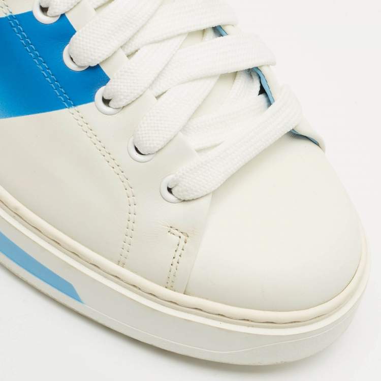 Pre Owned Louis Vuitton White/Blue Leather Time Out Low Top Sneakers Size 39