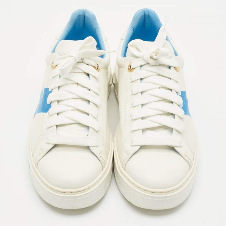 Pre Owned Louis Vuitton White/Blue Leather Time Out Low Top Sneakers Size 39