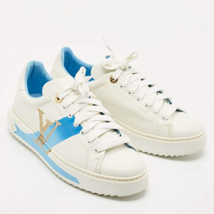Pre Owned Louis Vuitton White/Blue Leather Time Out Low Top Sneakers Size 39