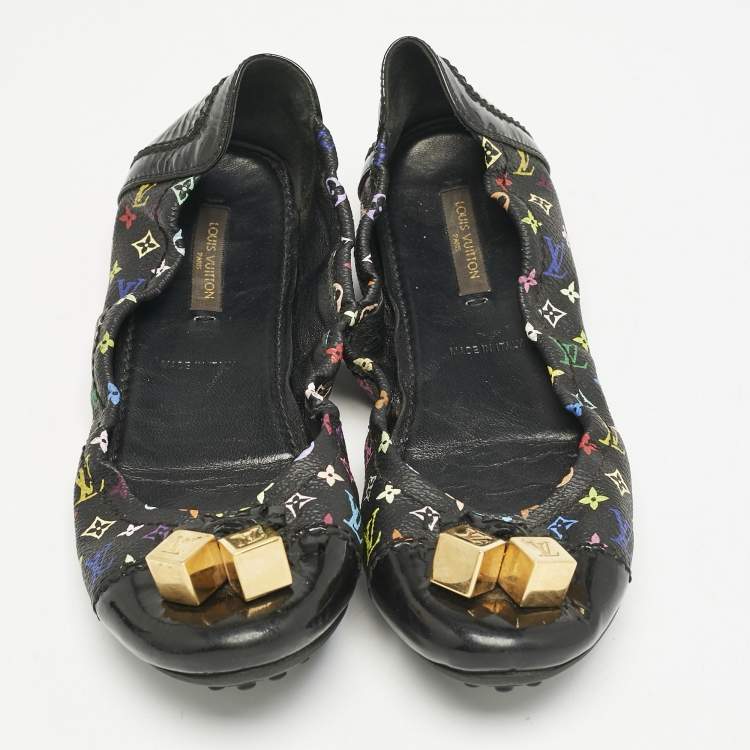 Pre Owned Louis Vuitton Multicolor Monogram Canvas Dice Scrunch Ballet Flats Size 36