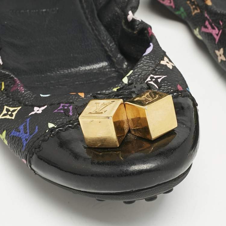 Pre Owned Louis Vuitton Multicolor Monogram Canvas Dice Scrunch Ballet Flats Size 36