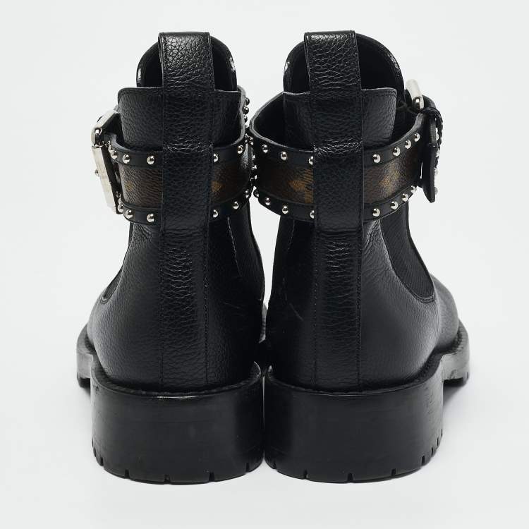 Pre Owned Louis Vuitton Black Leather Discovery  Flat Ranger Ankle Length Boots Size 37