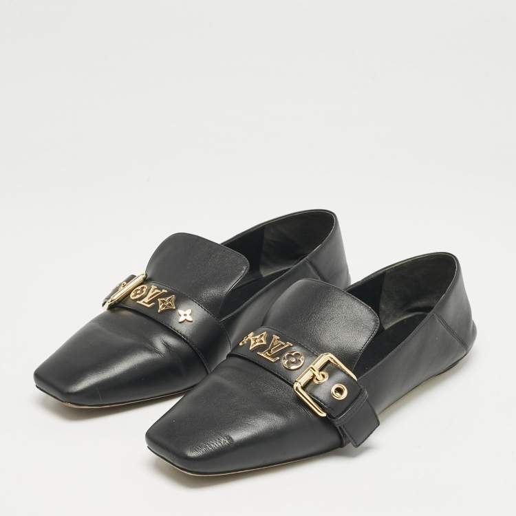 Pre Owned Louis Vuitton Black Leather Bahia Loafers Size 37
