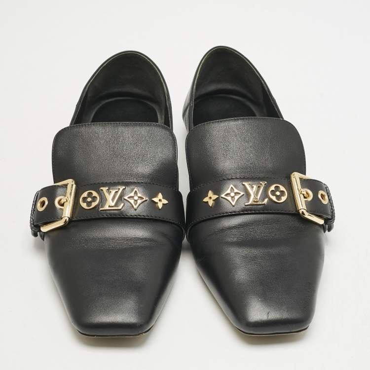 Pre Owned Louis Vuitton Black Leather Bahia Loafers Size 37