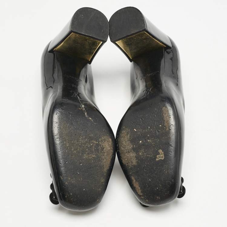 Pre Owned Louis Vuitton Black Patent Leather Block Heel Pumps Size 36