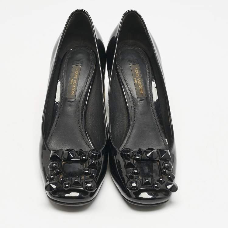 Pre Owned Louis Vuitton Black Patent Leather Block Heel Pumps Size 36