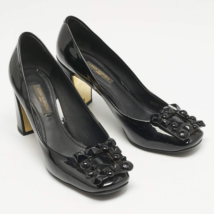 Pre Owned Louis Vuitton Black Patent Leather Block Heel Pumps Size 36