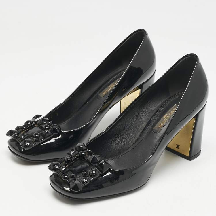 Pre Owned Louis Vuitton Black Patent Leather Block Heel Pumps Size 36