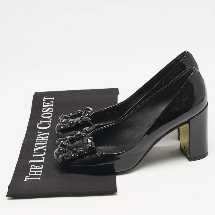 Pre Owned Louis Vuitton Black Patent Leather Block Heel Pumps Size 36