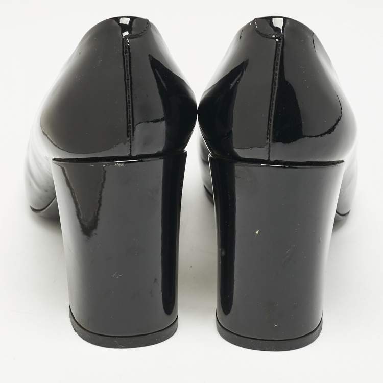 Pre Owned Louis Vuitton Black Patent Leather Block Heel Pumps Size 36