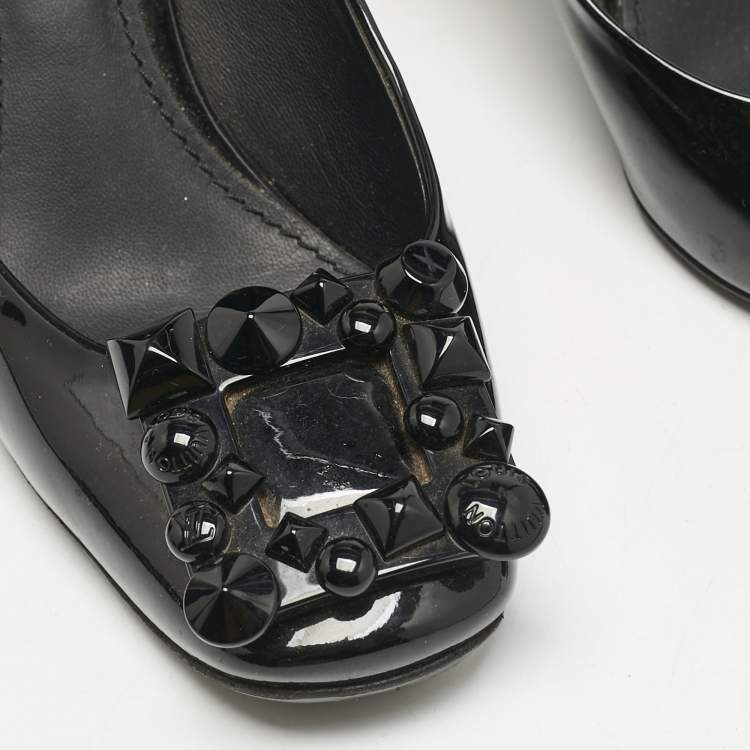 Pre Owned Louis Vuitton Black Patent Leather Block Heel Pumps Size 36