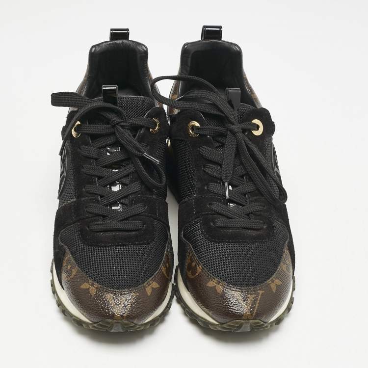 Pre Owned Louis Vuitton Black Suede, Mesh and Monogram Canvas Run Away Sneakers Size 36