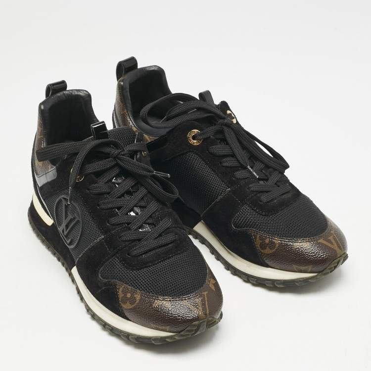 Pre Owned Louis Vuitton Black Suede, Mesh and Monogram Canvas Run Away Sneakers Size 36