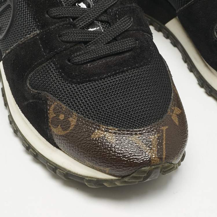 Pre Owned Louis Vuitton Black Suede, Mesh and Monogram Canvas Run Away Sneakers Size 36