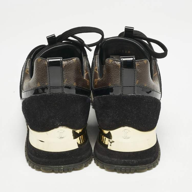 Pre Owned Louis Vuitton Black Suede, Mesh and Monogram Canvas Run Away Sneakers Size 36