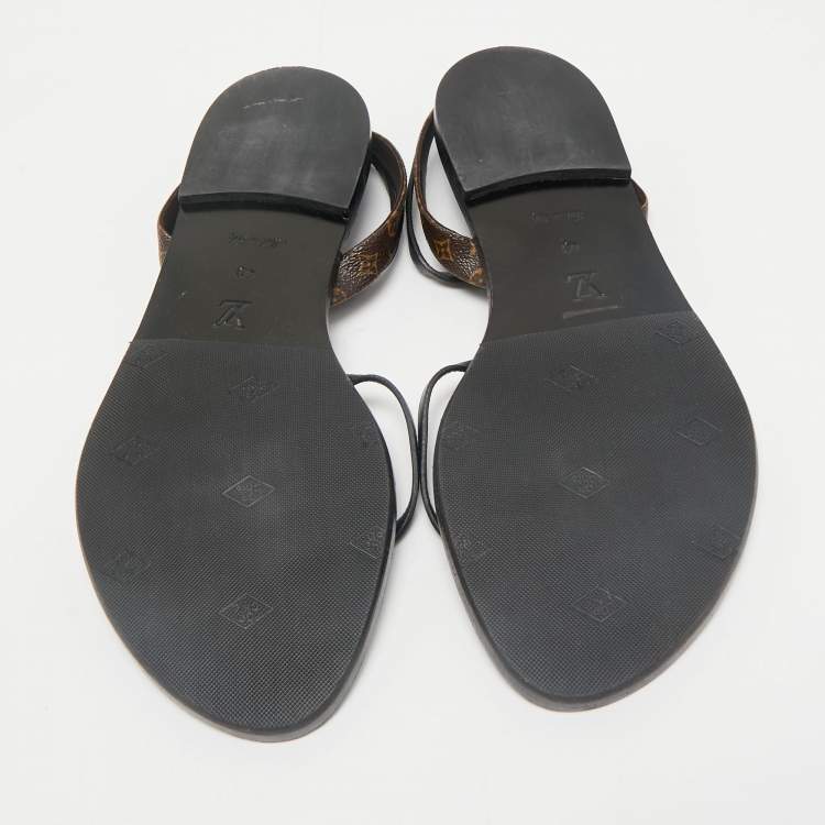 Pre Owned Louis Vuitton Black Leather and Monogram Canvas Strappy Flat Sandals Size 40