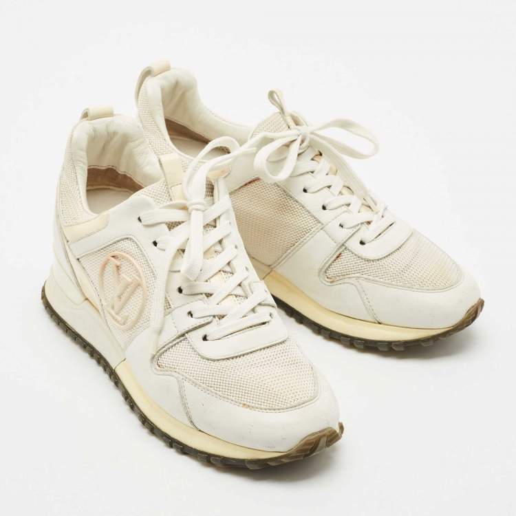 Pre Owned Louis Vuitton White/Cream Leather and Mesh Run Away Low Top Sneakers Size 35.5