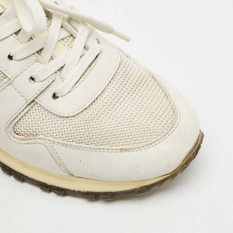 Pre Owned Louis Vuitton White/Cream Leather and Mesh Run Away Low Top Sneakers Size 35.5