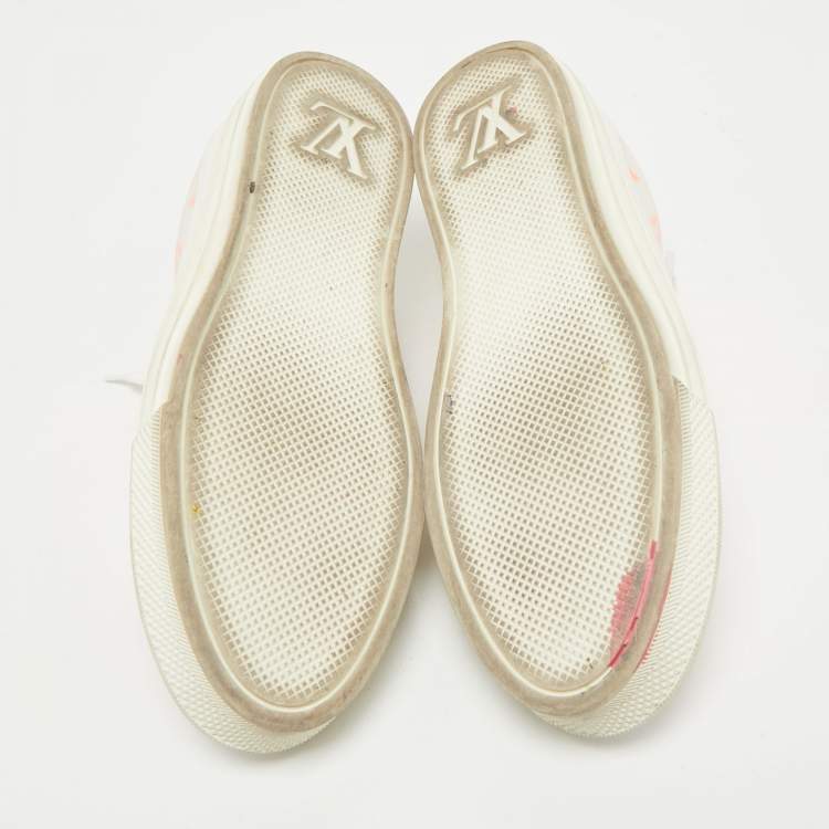 Pre Owned Louis Vuitton White/Orange Mesh and Leather Stellar Sneaker Mules Size 36.5