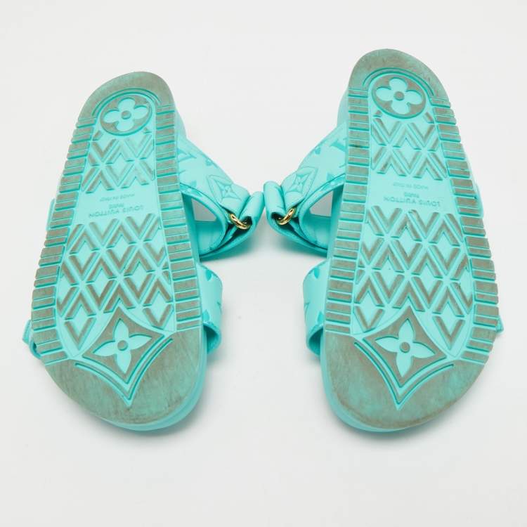 Pre Owned Louis Vuitton Blue Leather Bom Dia Flat Sandals Size 38