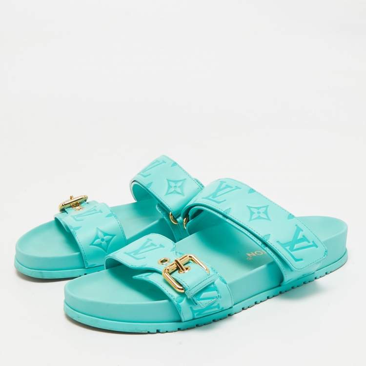 Pre Owned Louis Vuitton Blue Leather Bom Dia Flat Sandals Size 38