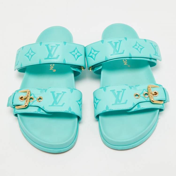 Pre Owned Louis Vuitton Blue Leather Bom Dia Flat Sandals Size 38