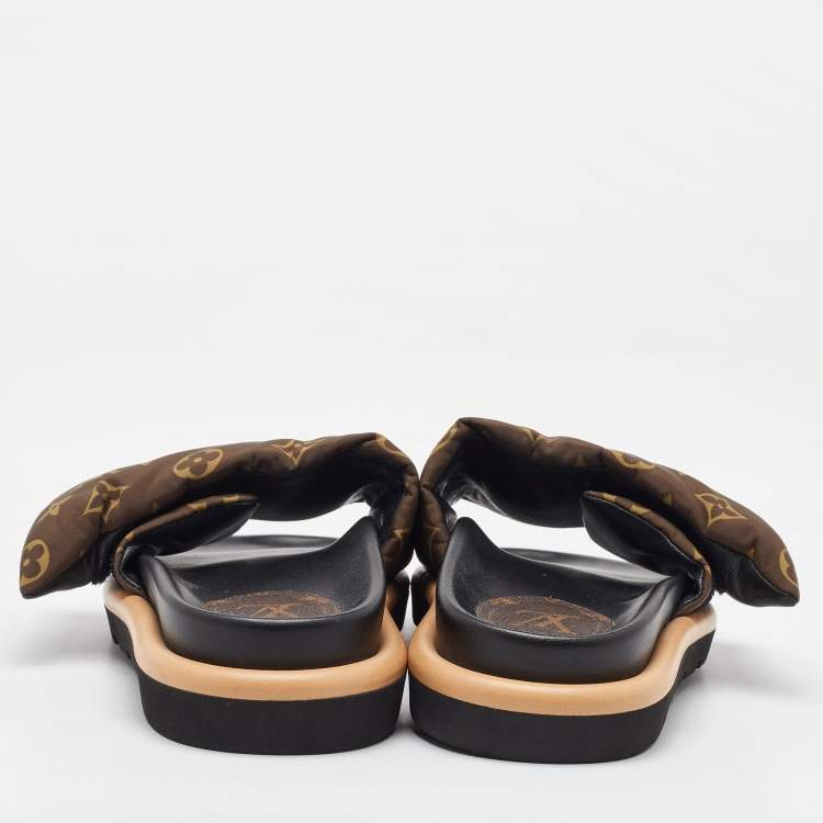 Pre Owned Louis Vuitton Brown Monogram Nylon Pool Pillow Comfort Flat Slides Size 40