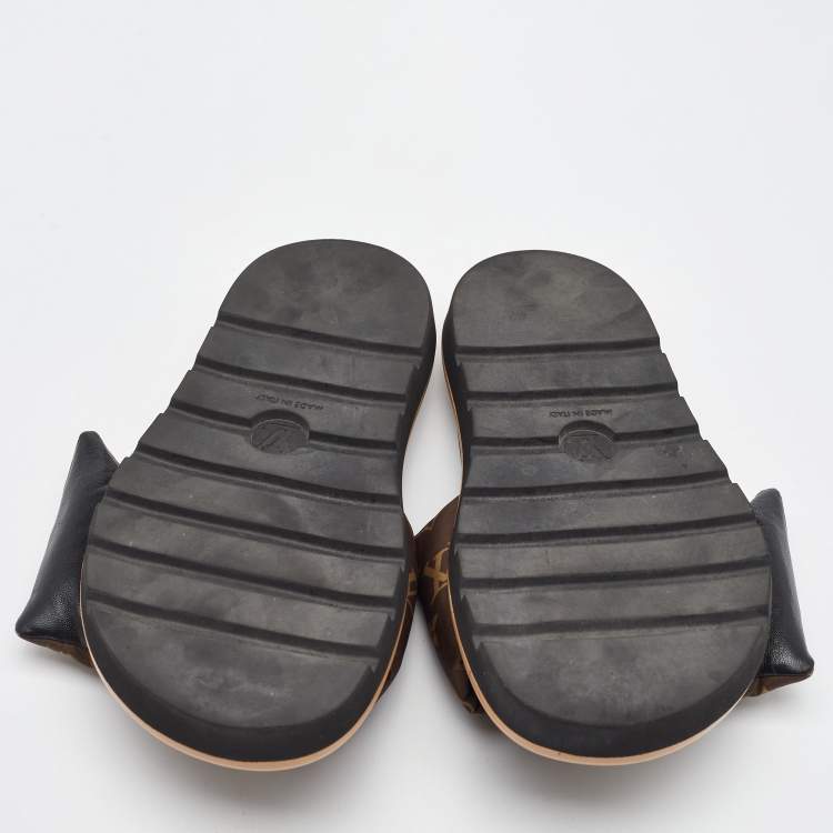 Pre Owned Louis Vuitton Brown Monogram Nylon Pool Pillow Comfort Flat Slides Size 40