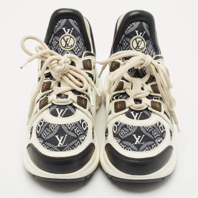 Pre Owned Louis Vuitton White/Blue Monogram Canvas and Fabric Archlight Low Top Sneakers Size 39