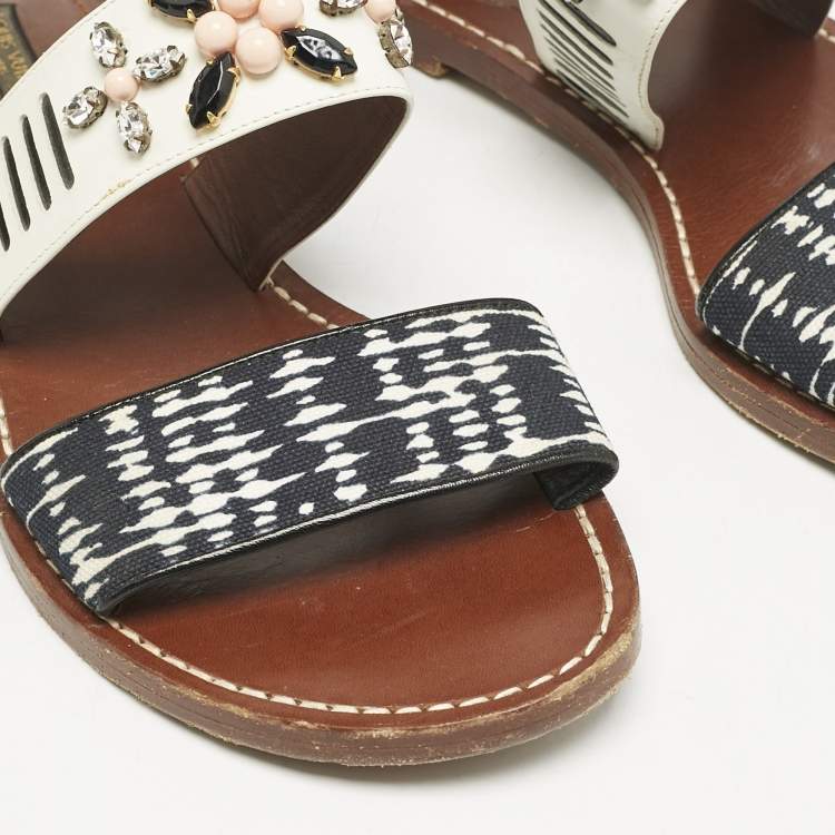 Pre Owned Louis Vuitton Multicolor Canvas and Leather Crystal EmbellishedAnkle Strap Sandals Size 39