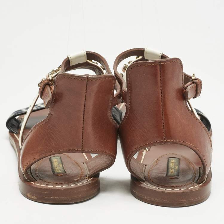 Pre Owned Louis Vuitton Multicolor Canvas and Leather Crystal EmbellishedAnkle Strap Sandals Size 39