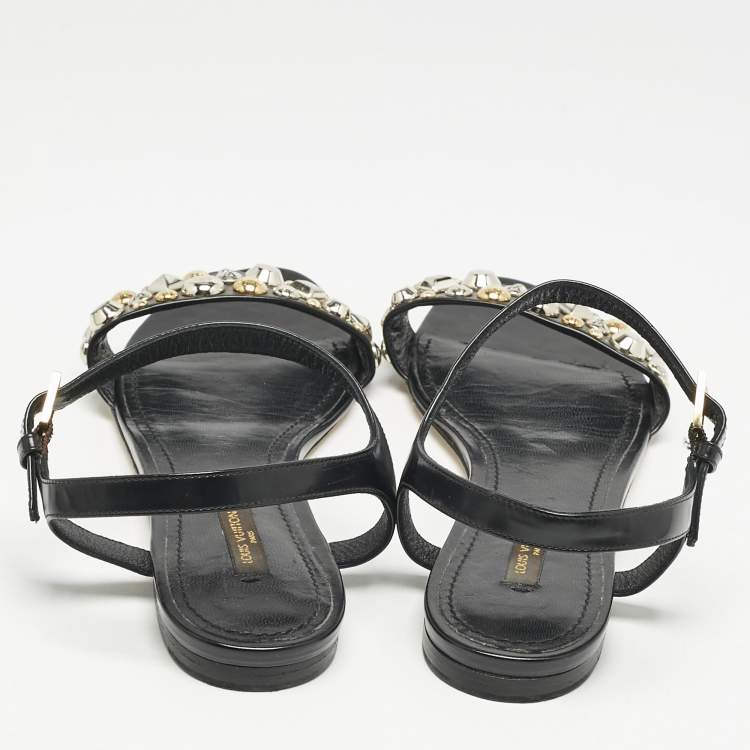 مملوكة مسبقًا Louis Vuitton Black Leather Studded Ankle Strap Flat Sandals Size 40
