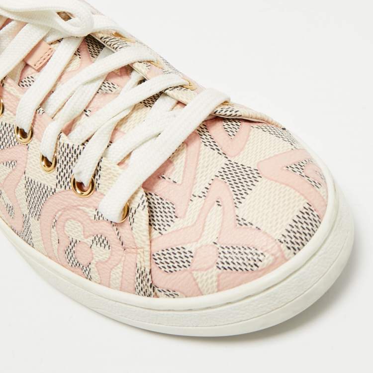 Pre Owned Louis Vuitton Rose Ballerine Damier Azur Tahitienne Bora Bora Sneakers Size 40