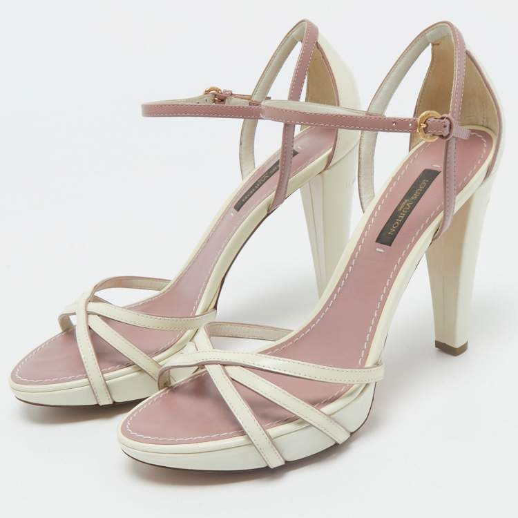 Pre Owned Louis Vuitton Cream/Beige Patent Ankle Strap Sandals Size 36