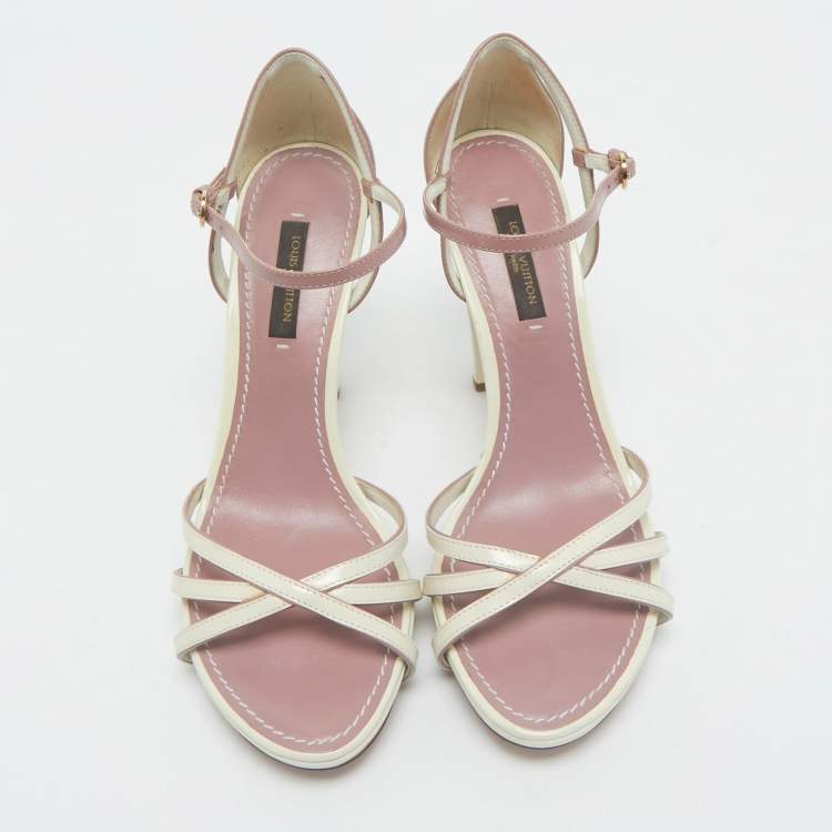 Pre Owned Louis Vuitton Cream/Beige Patent Ankle Strap Sandals Size 36