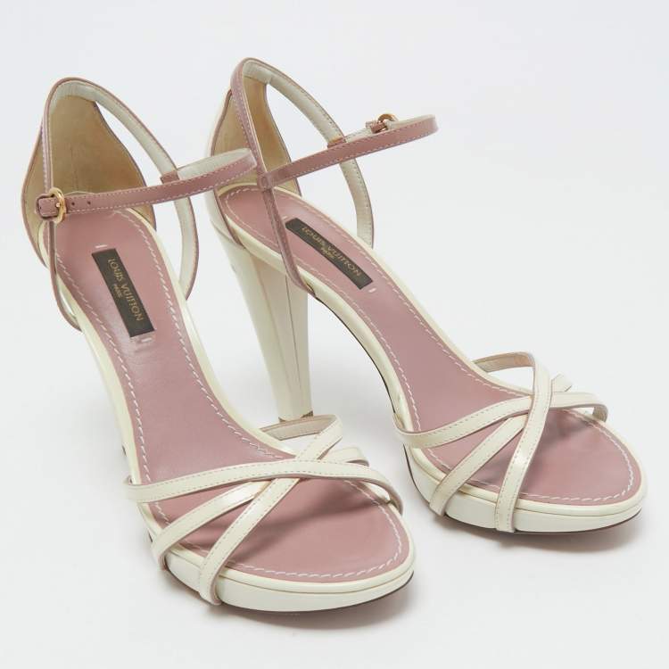 Pre Owned Louis Vuitton Cream/Beige Patent Ankle Strap Sandals Size 36