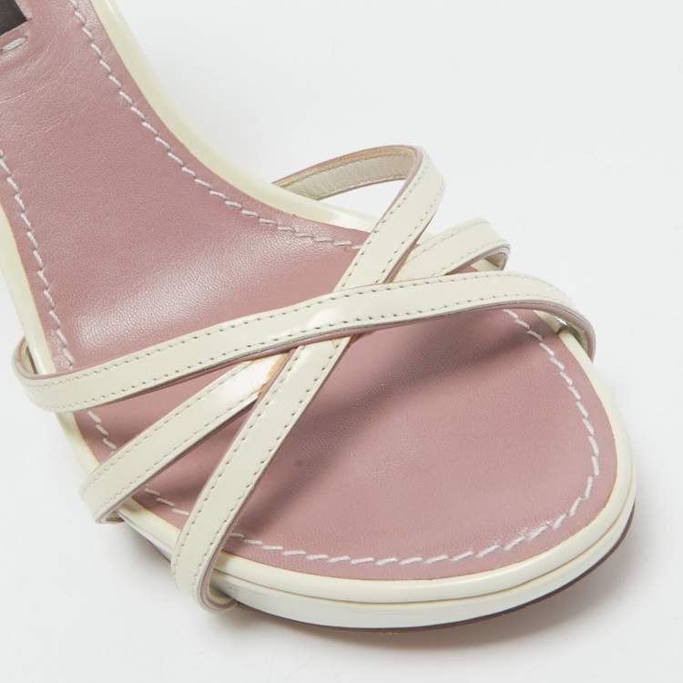 Pre Owned Louis Vuitton Cream/Beige Patent Ankle Strap Sandals Size 36