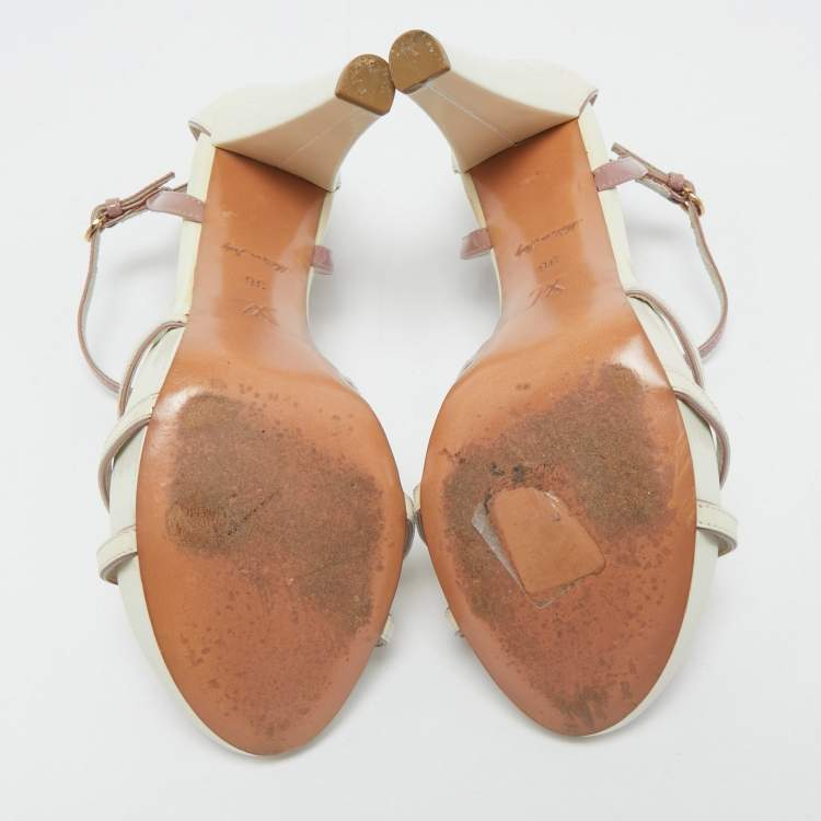 Pre Owned Louis Vuitton Cream/Beige Patent Ankle Strap Sandals Size 36