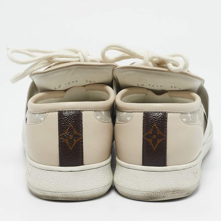 Pre Owned Louis Vuitton Beige Monogram Denim and Leather Lous Sneakers Size 38.5