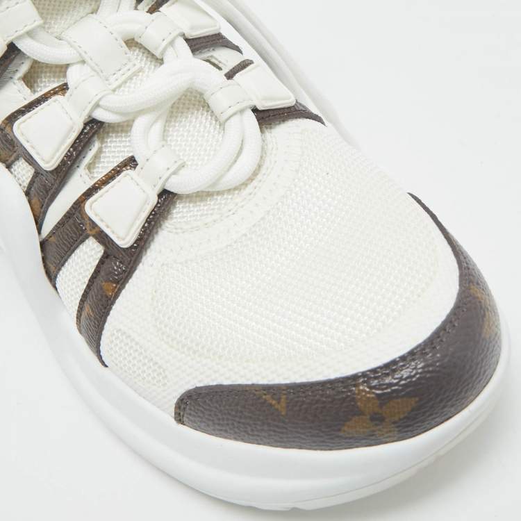 Pre Owned Louis Vuitton White/Brown Monogram Canvas and Leather Archlight Sneakers Size 38