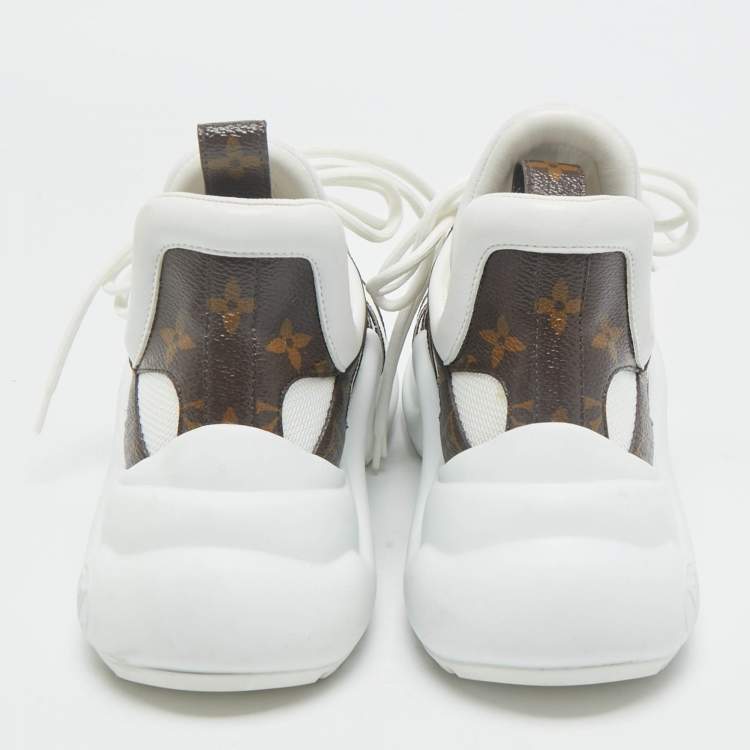 Pre Owned Louis Vuitton White/Brown Monogram Canvas and Leather Archlight Sneakers Size 38