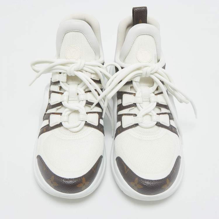 Pre Owned Louis Vuitton White/Brown Monogram Canvas and Leather Archlight Sneakers Size 38