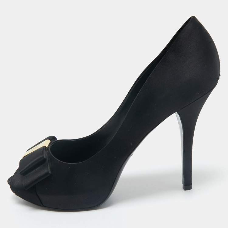Pre Owned Louis Vuitton Black Satin Peep Toe Platform Pumps Size 40.5