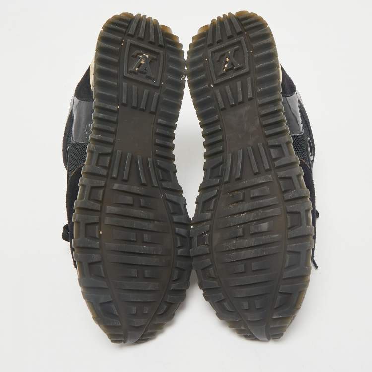 Pre Owned Louis Vuitton Black/Brown Monogram Canvas and Suede Run Away Lace Up Sneakers Size 36