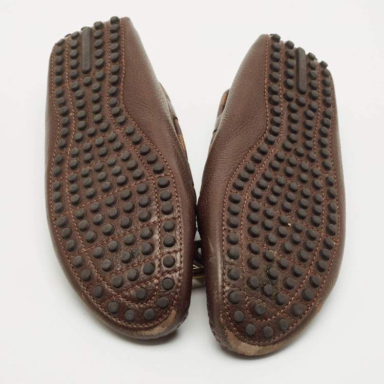 Pre Owned Louis Vuitton Brown Damier Ebene Canvas and Leather Arizona Bow Loafers Size 38.5
