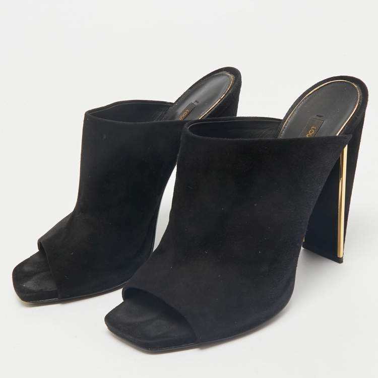 Pre Owned Louis Vuitton Black Suede Block Heel Mules Size 38