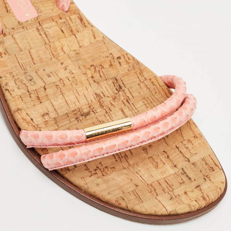 Pre Owned Louis Vuitton Pink Snakeskin Sunseeker Flat Sandals Size 35.5