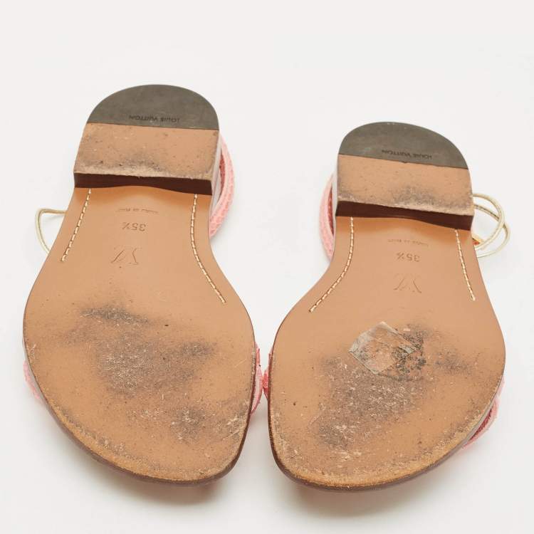 Pre Owned Louis Vuitton Pink Snakeskin Sunseeker Flat Sandals Size 35.5