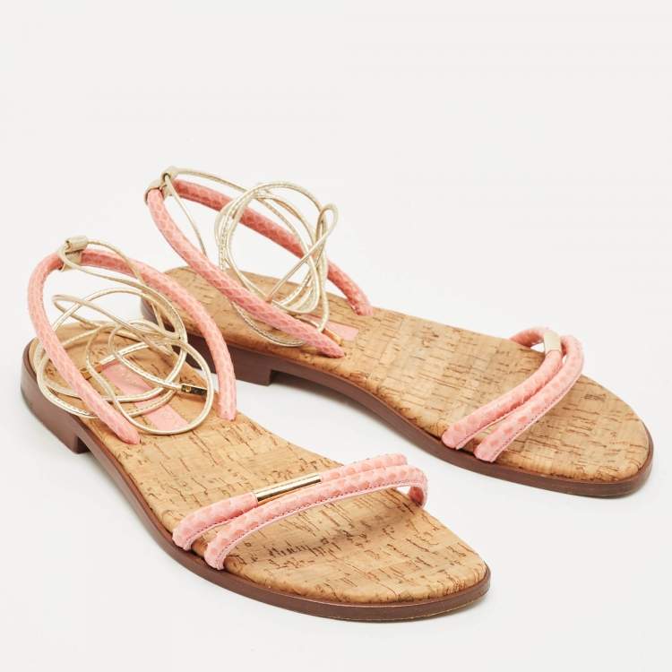 Pre Owned Louis Vuitton Pink Snakeskin Sunseeker Flat Sandals Size 35.5